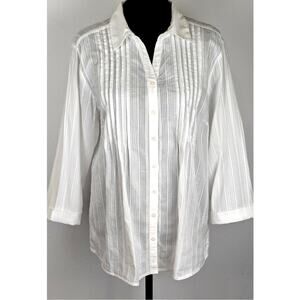 Christopher & Banks White Pintuck Tunic Top Sz L 100% Cotton Boho Lagenlook EUCC